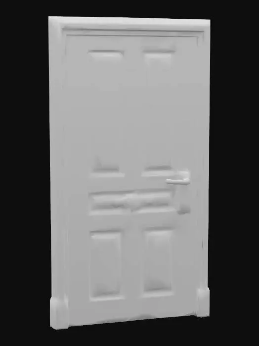 3D model for A wooden door with a brass handle and an old fashioned keyhole.