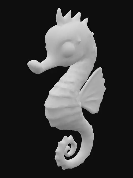 3D model for A seahorse with yellow coloring and large eyes with a cute design.
