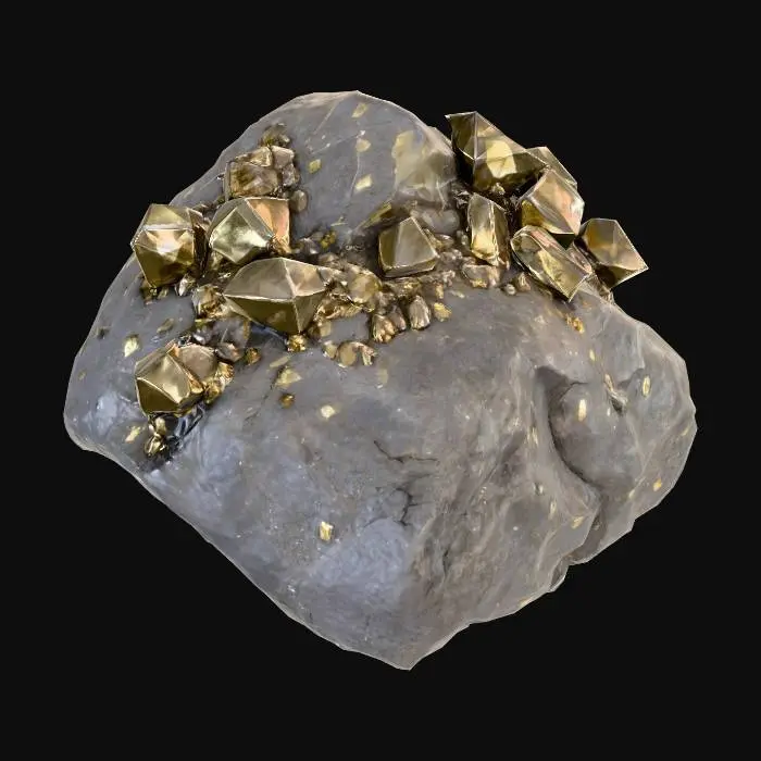 3D model for A large ore stone of rock with metallic shiny gems sticking out of it.