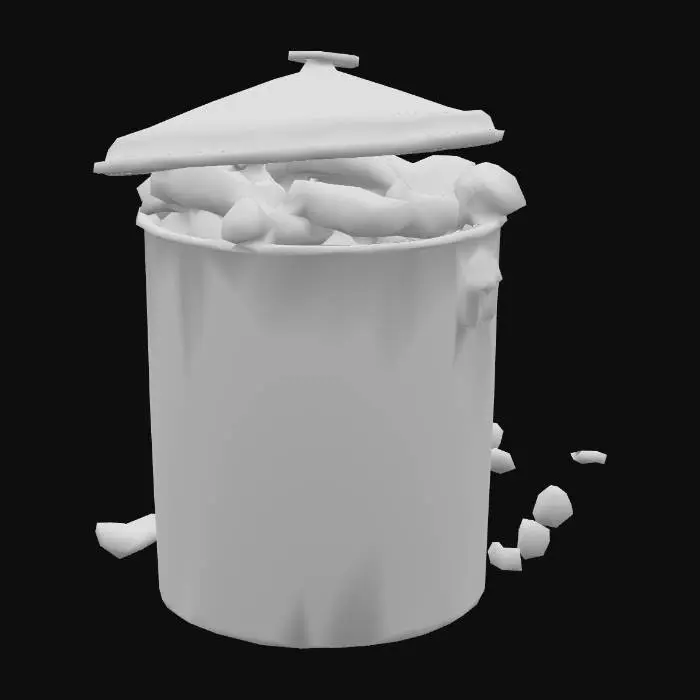 3D model for An old school metal trash can overflowing with garbage.
