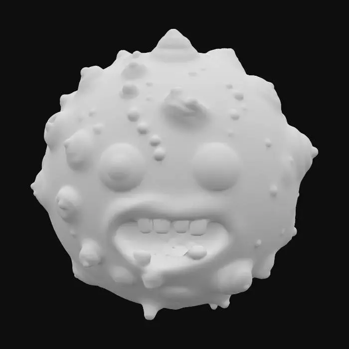 3D model for A cartoon amoeba that looks like a giant germ with translucent skin and various organelles inside.
