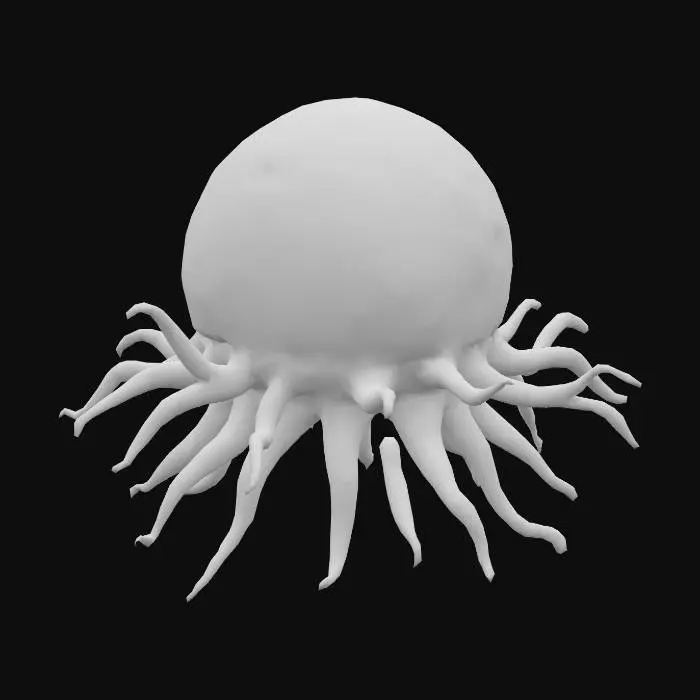 3D model for A cartoon amoeba that looks like a giant germ with translucent skin and various organelles inside.