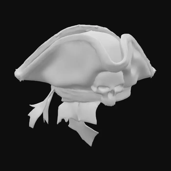 3D model for A tricone pirate's hat, shabby and damaged and with a pirate's skull emblem on it