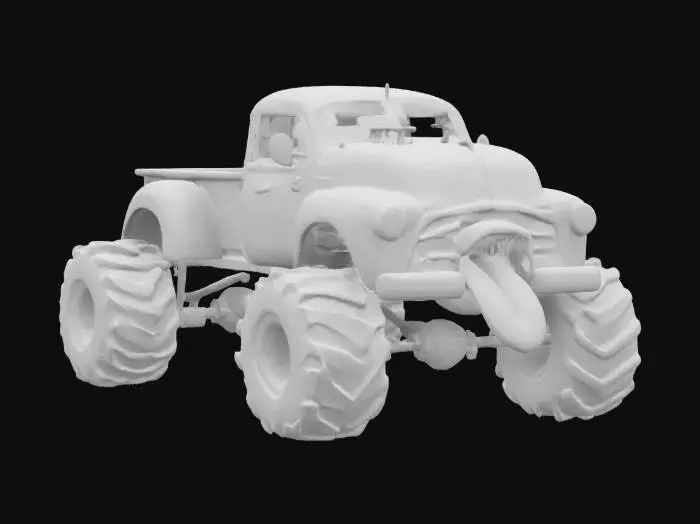 3D model for Ultra Realistic Rustic old Chevy Pickup Truck hybrid monster. HDR, HD Quality, 4K Resolution, Extremely Detailed, CGI Quality, Perfect Model, Blender Quality Detail, teeth, big mouth, long hands with fingers., #game figure#