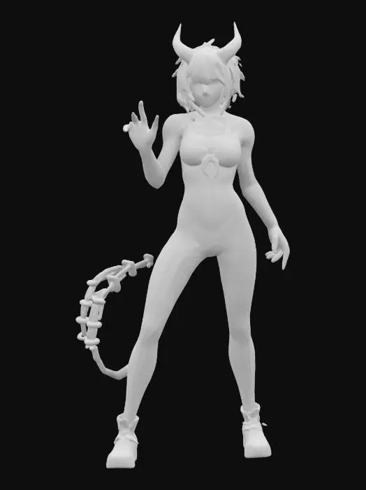 3D model for woman in spider man suit, demon horns, glowing eyes, vampire teeth,  thorn clothes,  punk hair, skeleton tail, dirty sneakers,, #women#