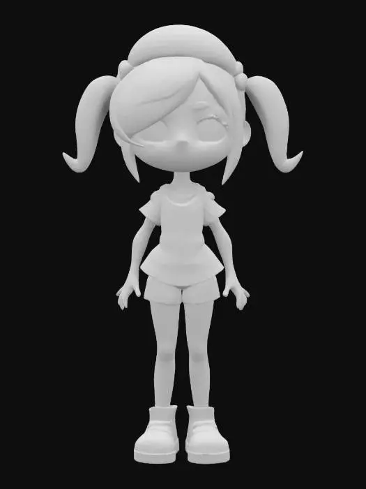 3D model for #game figure#, Game character, 3d, teen girl, perfect body, small breasts, t-shirt, shorts, styled, small hat, cute face, Vanellope von Schweetz