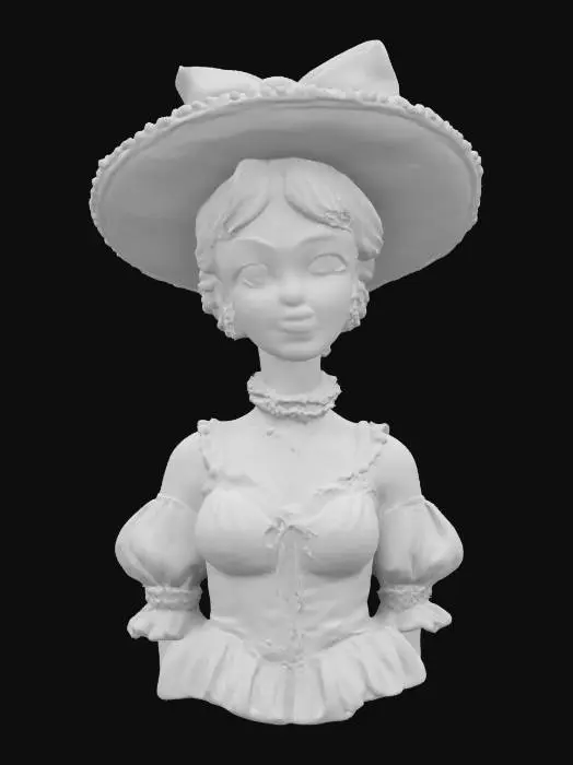 3D model for garden girl bust in retro victorian lolita dress and hat, embroidered, silk, #garden#