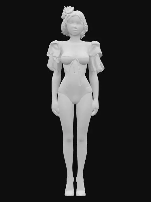 3D model for Standing girl in retro victorian lolita bikini, embroidered, silk, #garden#
