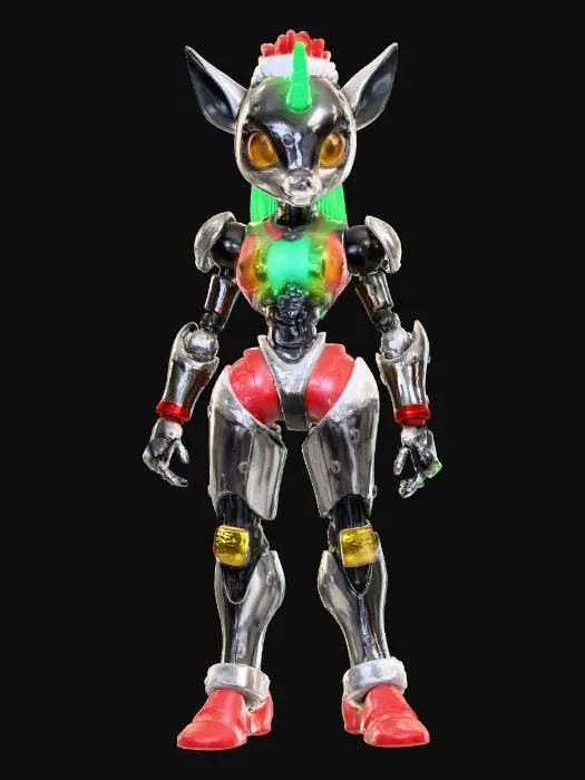 3D model for Little Pony, Christmas, sexy robot, android, glowing light bulbs, epic. , #villain#