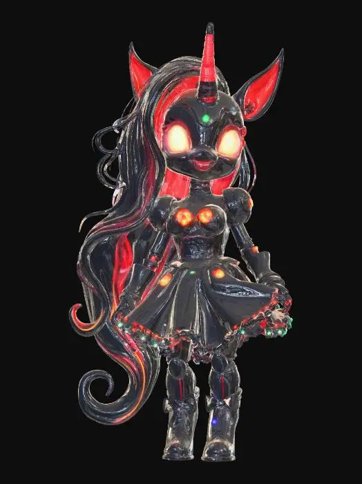 3D model for Little Pony, Christmas, sexy robot, android, glowing light bulbs, epic. , #villain#