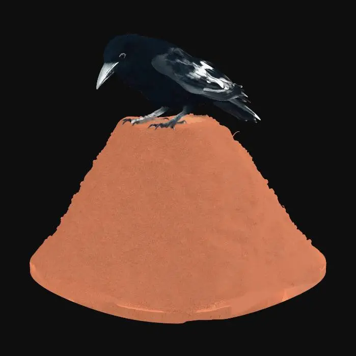 3D model for brauner runder Ameisenhaufen mit einer schwarzen Krähe oben drauf