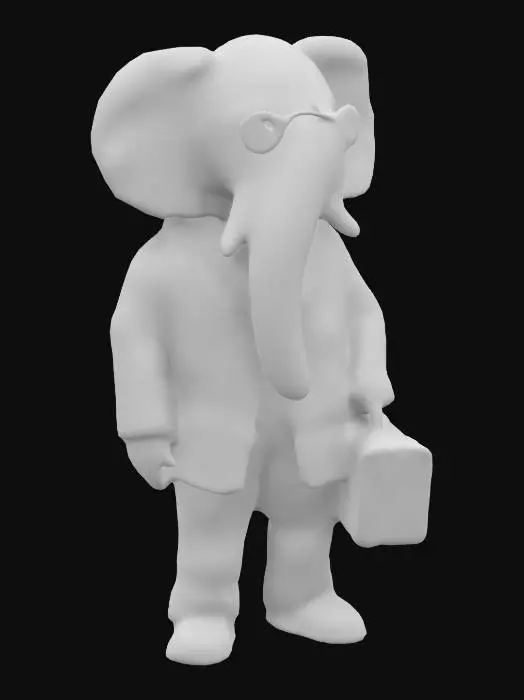 3D model for Elephant wearing a work suite and tie / wears glasses / stands on two legs/ has a brown briefcase 