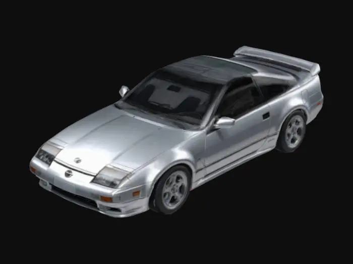 3D model for silver car, 1991 90s silver Nissan 300 ZX, 4K ultra  realistic, hyper detailed