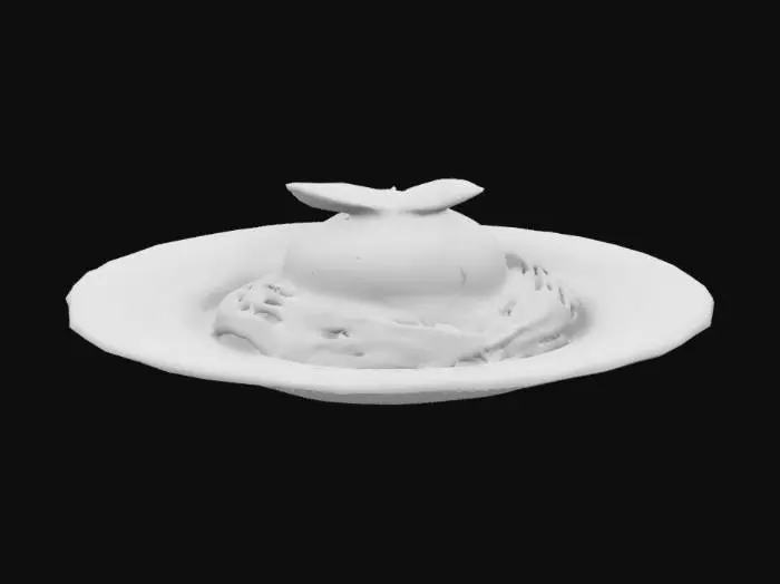 3D model for a plate of spaghetti noodles topped with a delicious marinara sauce, topped with a basil leaf, white plate with an italian design, ultra realistic, hyper detailed