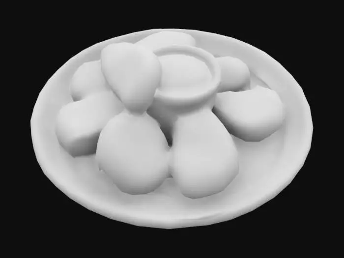 3D model for delicious fast chicken nuggets with a dipping sauce
