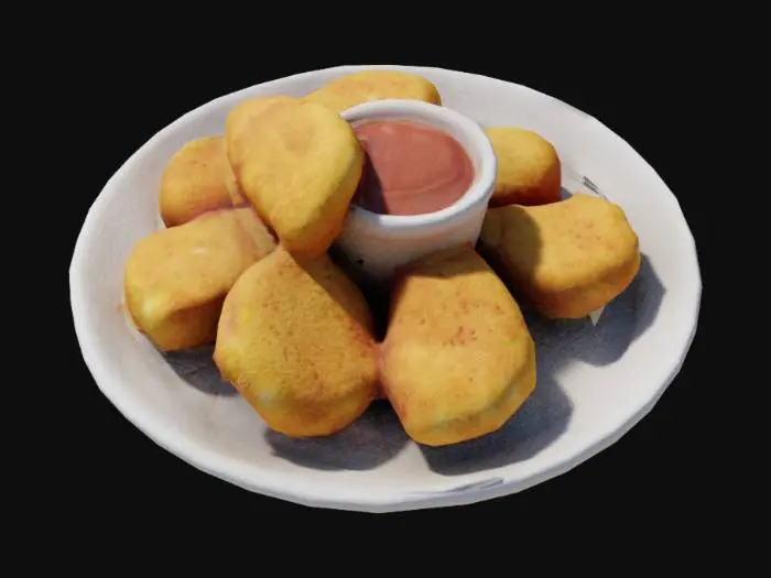 3D model for delicious fast chicken nuggets with a dipping sauce
