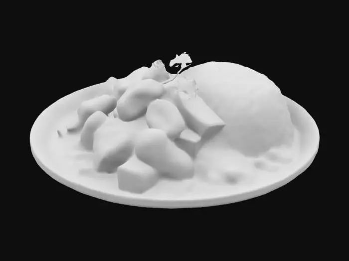 3D model for a plate of delicious japanese curry with white rice