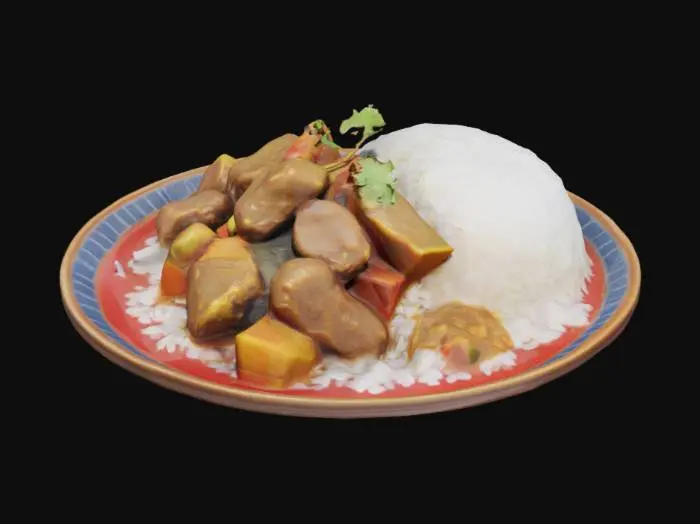 3D model for a plate of delicious japanese curry with white rice