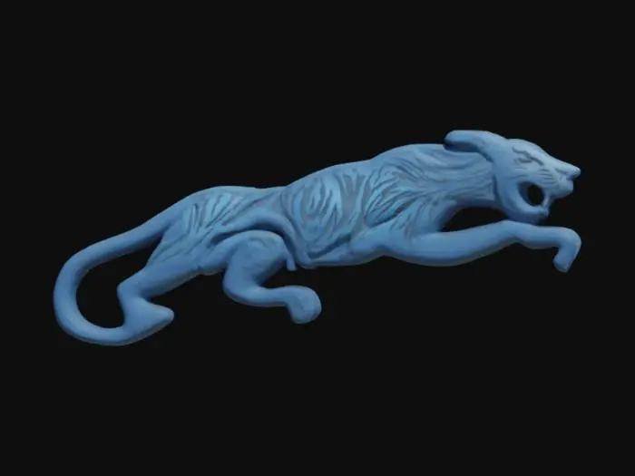3D model for #emblem#, metal tiger emblem, ultra realistic, hyper detailed, a blue tint alloy