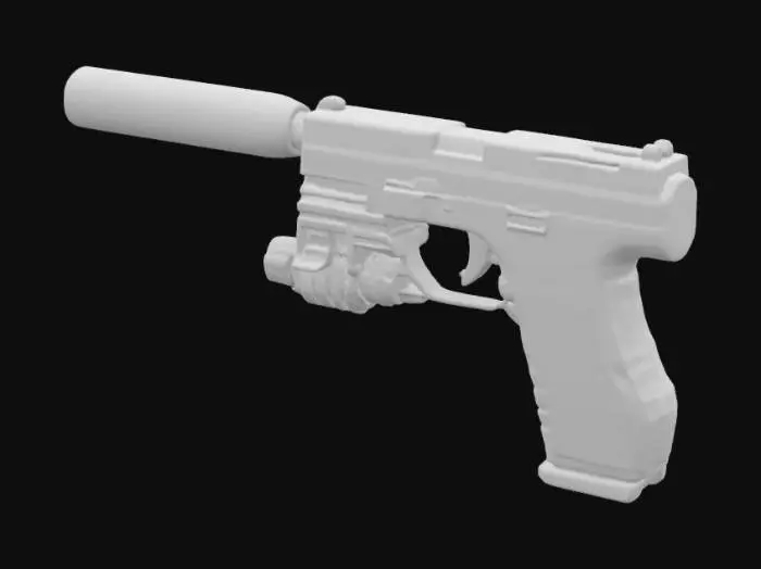 3D model for Pistol with Silencer and Tactical Light