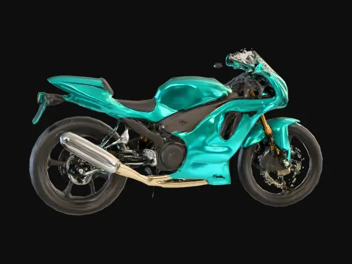 3D model for A teal kawasaki ninja motorcycle, hyper realistic, ultra detailed, retro