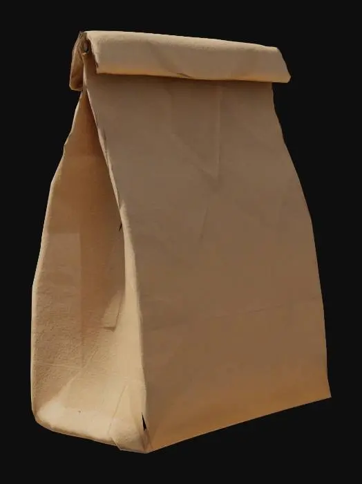 3D model for brown paper bag, folded close, 4K, ultra detailed, hyper realistic