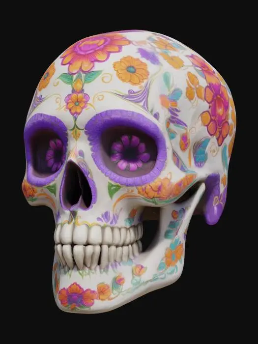 3D model for a single skull, dia de los muertos inspired,