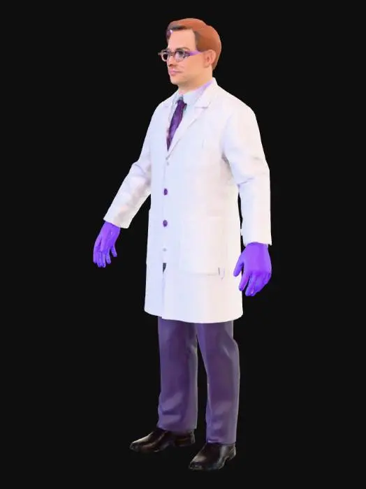 3D model for Scientist in Lab Coat with Purple Gloves
