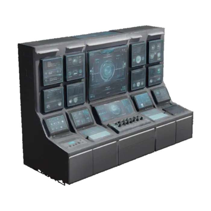 Control Center Interface 3D model, vytvořený pomocí AI