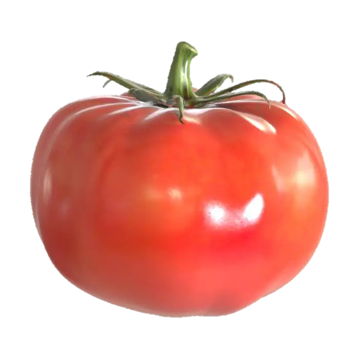 a delicious red tomato with a stem still attached 3D model, vytvořený pomocí AI