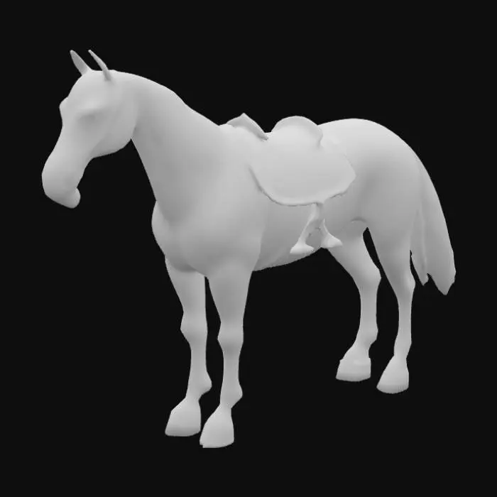 3D model for a horse standing in a neutral position, leather saddle