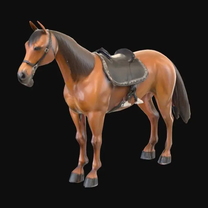 3D model for a horse standing in a neutral position, leather saddle
