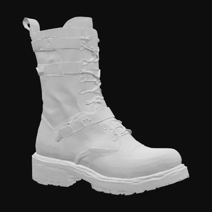 3D model for mens goth boot, black leather with buckles and studs, blank background