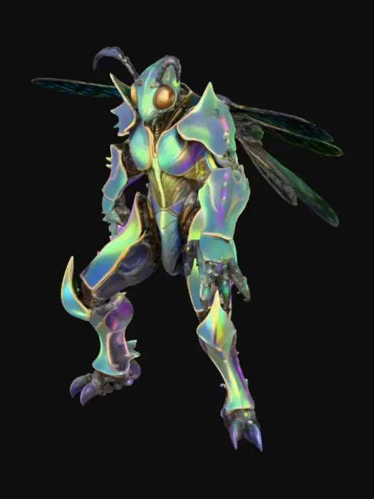 3D model for Create a 64k ultra high-definition game ready animation ready insect warrior. Cinematic details and posed in a T-position. the character is captivating and powerful.
