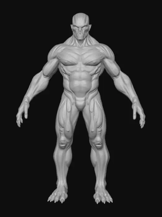 3D model for #villain# Create a scene set in 64k ultra-high definition, with extreme realism and cinematic lighting. The scene shows an animation and game ready character, the character is massive, powerful exuding demonic qualities, its skin is remarkably intricate with exceptional details, The character is standing tall in an upright A-posed positions hands, feet and head all within view. The character is captivating and alluring terrifyingly scary. The character is a VILLAIN an over lord of the darkness from the underworld. Its bold features instill fear and worry to those who gaze upon its looming evil appearance. The character is set on a dark black back drop emphasizing its intricate detail exacerbating its ominous presence. The scene captures the electrified intensity of the characters energy.