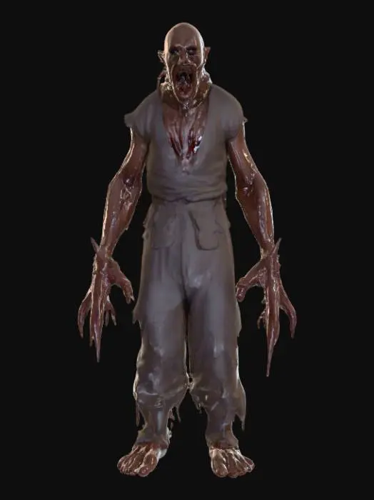 3D model for Create an ultra 64k HD Horror themed animation ready A-posed upright, forward facing character, set back within view to show off its entire body, its legs and feet, as well as its arms and hands are relaxed with a great deal of symmetry, the character is intensely grotesque with terrifyingly intricate textures and details., #Halloween2025#
