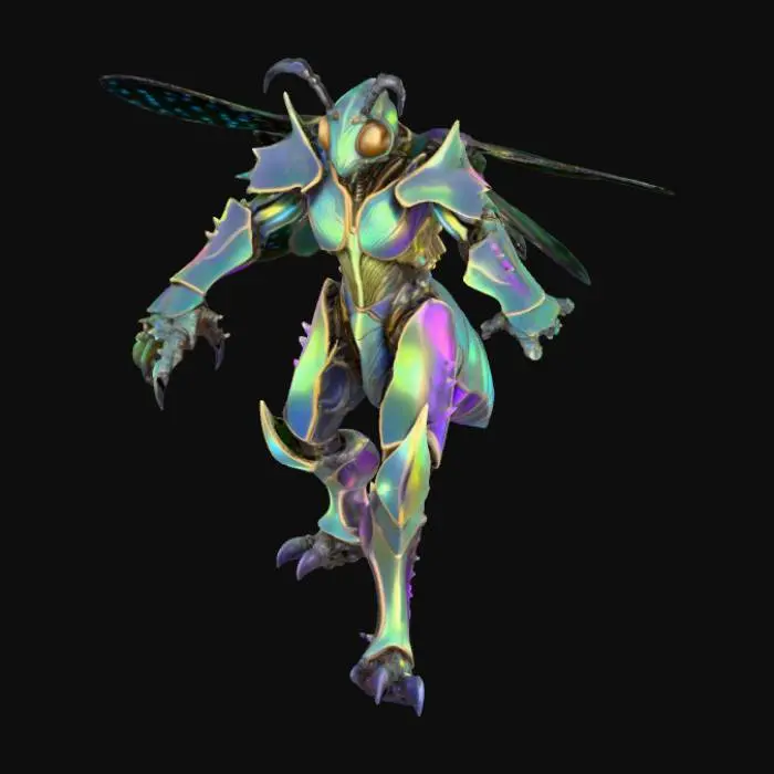 3D model for Create a 64k ultra high-definition game ready animation ready insect warrior. Cinematic details and posed in a T-position. the character is captivating and powerful.