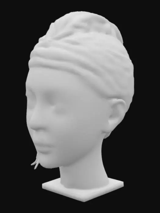 3D model for [Nigeria], #AroundTheWorld# A realistic terracotta sculpture of a Nok culture head from ancient Nigeria, featuring intricate braided hair, large almond-shaped eyes, a prominent nose, and detailed facial features. The sculpture is aged with weathered clay texture, capturing the expressive style of 1000 BCE West African art with painted colors green white green symbolizing the Nigerian flag