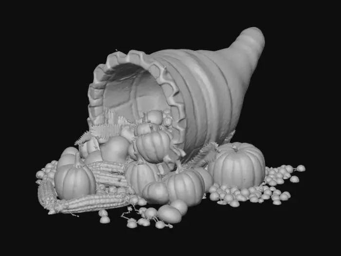 3D model for #Thanksgiving#,  An abundant cornucopia. Ultra realistic. High quality natural looking textures. Solid infill. Highly detailed.