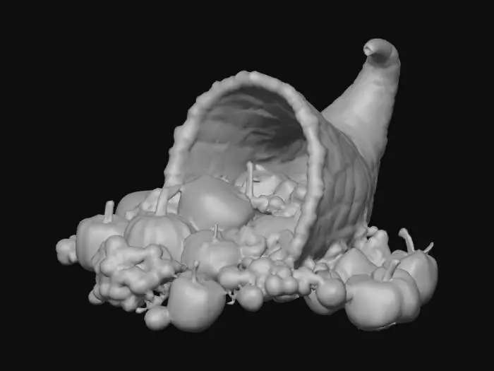 3D model for #Thanksgiving#,  An abundant cornucopia. Ultra realistic. High quality natural looking textures. Solid infill. Highly detailed.