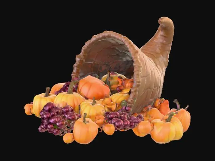 3D model for #Thanksgiving#,  An abundant cornucopia. Ultra realistic. High quality natural looking textures. Solid infill. Highly detailed.