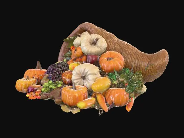 3D model for #Thanksgiving#,  An abundant cornucopia. Ultra realistic. High quality natural looking textures. Solid infill. Highly detailed.