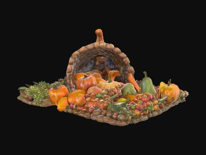 3D model for #Thanksgiving#,  An abundant cornucopia. Ultra realistic. High quality natural looking textures. Solid infill. Highly detailed.
