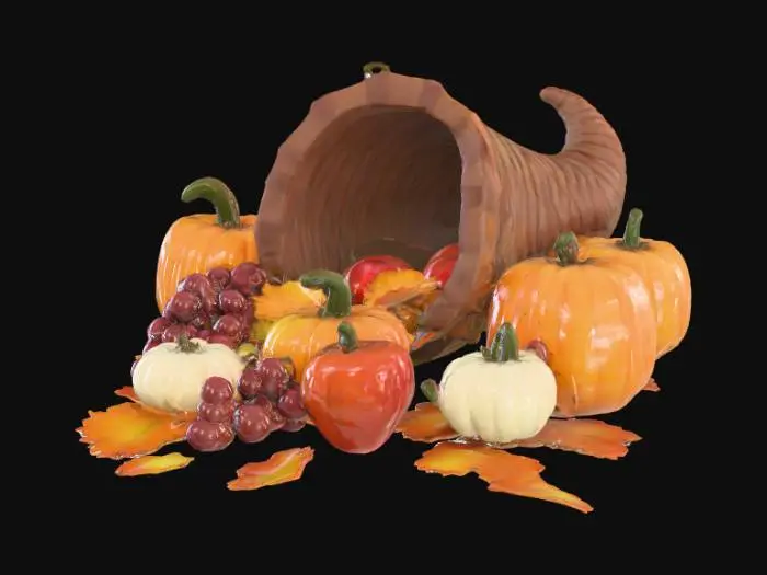 3D model for #Thanksgiving#,  An abundant cornucopia. Ultra realistic. High quality natural looking textures. Solid infill. Highly detailed.