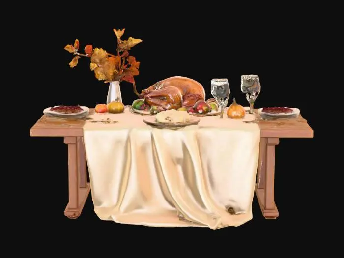 3D model for #Thanksgiving#,  An elegant Thanksgiving place setting. Ultra realistic. High quality natural looking textures. Solid infill. Highly detailed.
