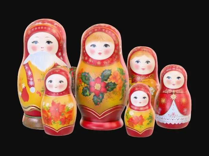 3D model for #Christmas2025#, Highly realistic Christmas themed nesting dolls. Ultra high quality detailed textures. Solid infill.