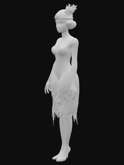 3D model for 1920's female finger wave hair headband with feather flapper dress kitten heels elbow length gloves 