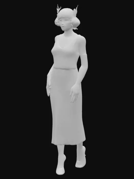 3D model for 1920's female finger wave hair headband with feather flapper dress kitten heels elbow length gloves 