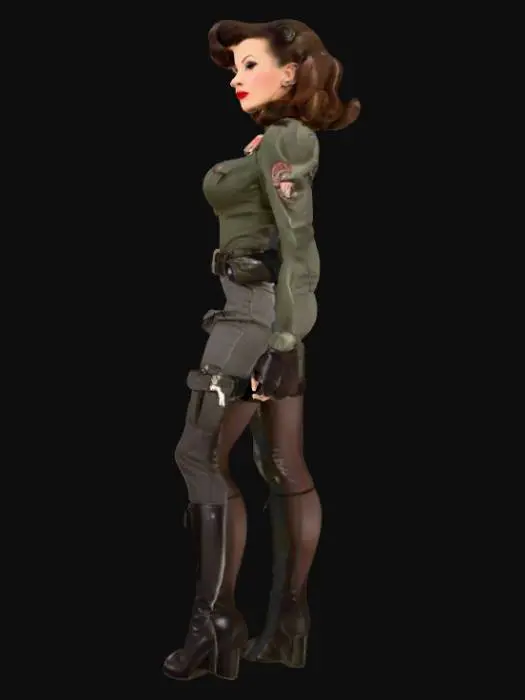 3D model for 1940's woman in Diesel Punk style. Victory rolls mid back length hair