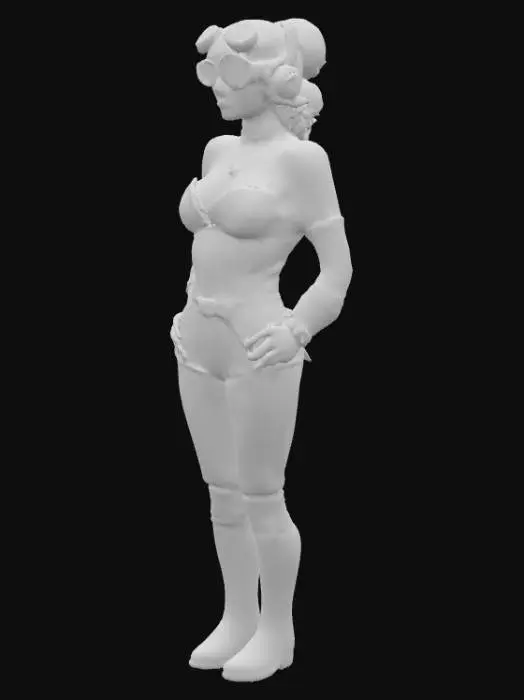 3D model for 1940's woman in Diesel Punk style. Victory rolls mid back length hair